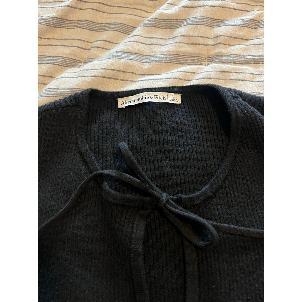 Abercrombie & Fitch Short Sleeve Tie-Front Black Cardigan Women’s Size Large - Picture 9 of 12
